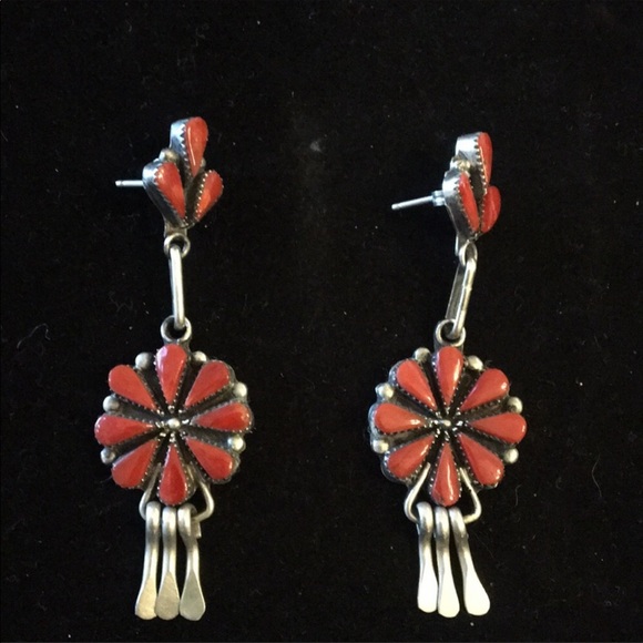 Coral and Sterling Silver Earrings - Picture 1 of 5